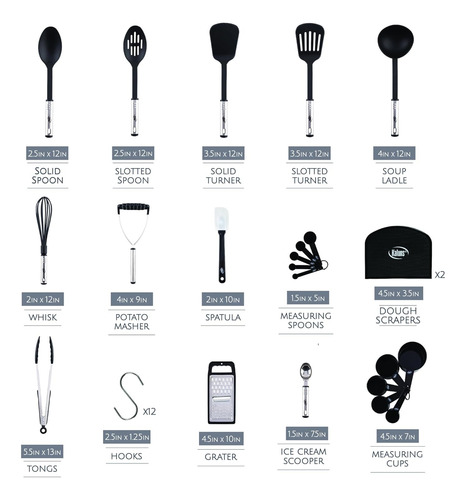 Kaluns Set Utensilios Cocina Chef 24 Piezas Acero Inoxidable