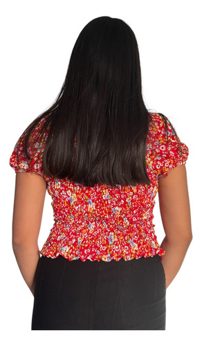 Blusa Top Juvenil Floreada Con Encaje Mujer