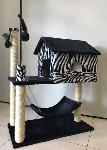 Arranhador  Casa Com Rede Grande Zebra