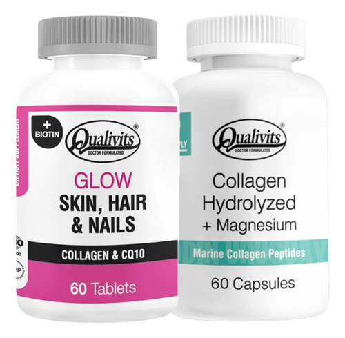 Glow Skin Hair Nails + Colágeno Con Magnesio X 60 Qualivits