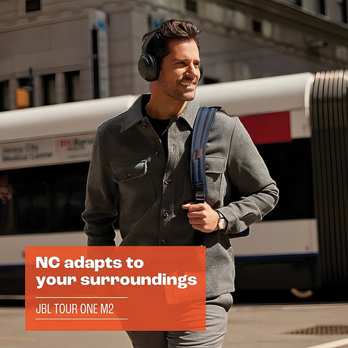 Fones de ouvido sem fio Jbl Tour One M2 pretos, 50 horas de reprodução, conexão Bluetooth 5.3, drivers de 40 mm, inclui assistente de voz e ambiente inteligente