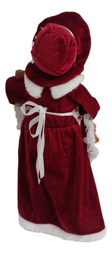 Mamãe Noel 45cm Vermelha Com Saia Xadrez E Saco Presente