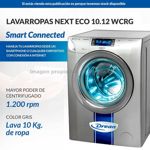 Imagen 2 de 9 de Lavarropas Drean Inverter Wifi 10kg 1200 Rpm Gris 10.12 Wcrg