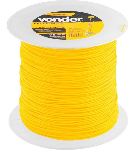 Fio De Nylon Vonder 3mm X 500m Redondo Para Roçadeira Cor Amarelo