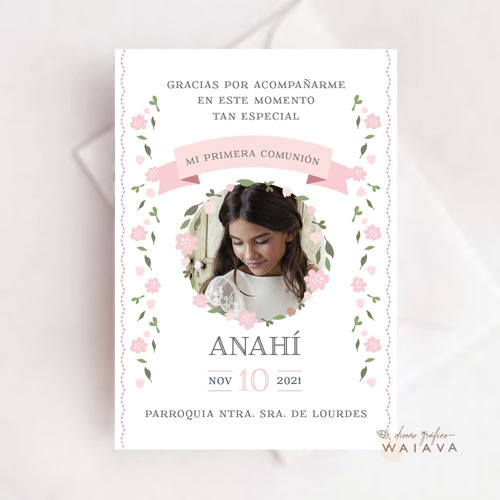 Imagen 5 de 8 de Estampas Primera Comunión Tarjetas Nenas Con Foto X 4u