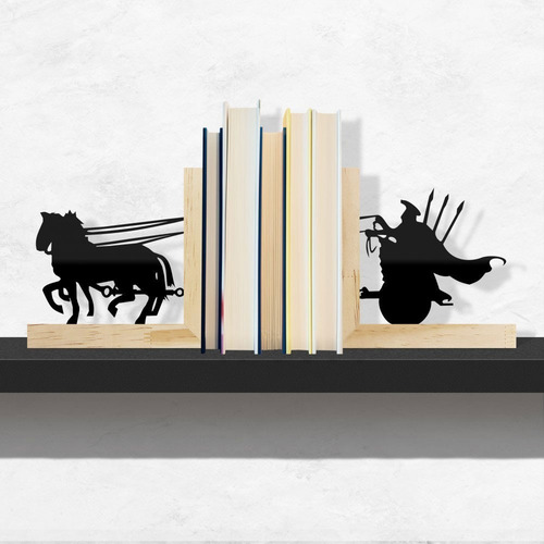 Suporte Aparador Para Livros Pinus Geek Cor Preto e Marrom Claro