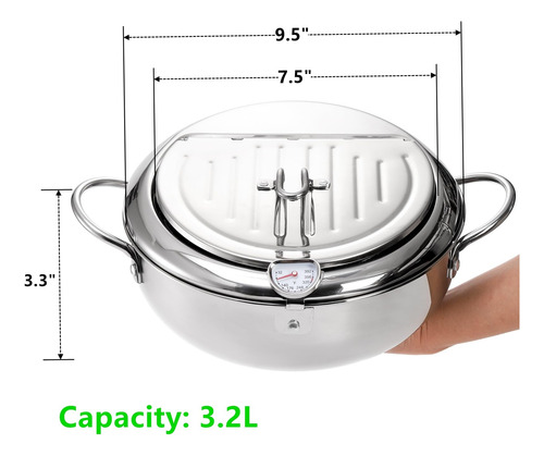 Olla For Freír Yopay De Acero Inoxidable 304, 3,2 L, For