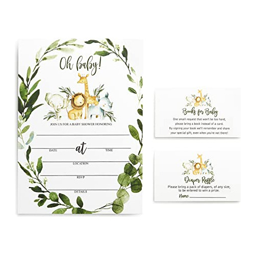 25 Invitaciones De Corona Safari Greenery Baby Shower (...