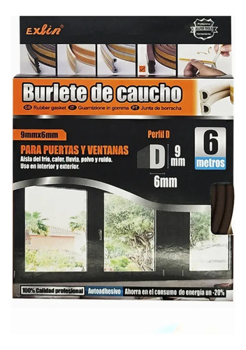 Burlete De Caucho Perfil D Autoadhesivo Puertas Y Ventan 6 M
