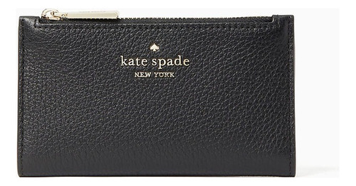 Billetera Kate Spade Wlr00395 Con Diseño Liso Color Negra De Piel Granulada - 7.9cm X 13.9cm X 1.5cm