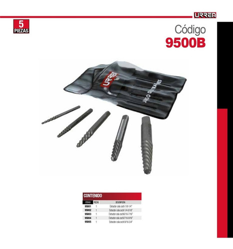 Juego Extractor Cola Cochino Para Tornillos 5 Pz Urrea 9500b