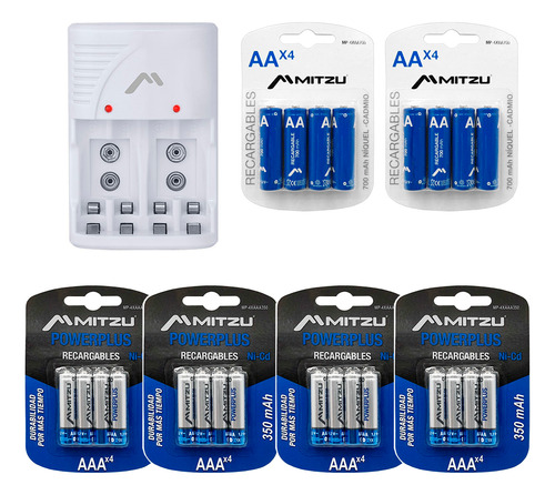 Combo Cargador De 4 Pilas + Kit4 Pilas Aaa+ Kit2 Pilas Aa