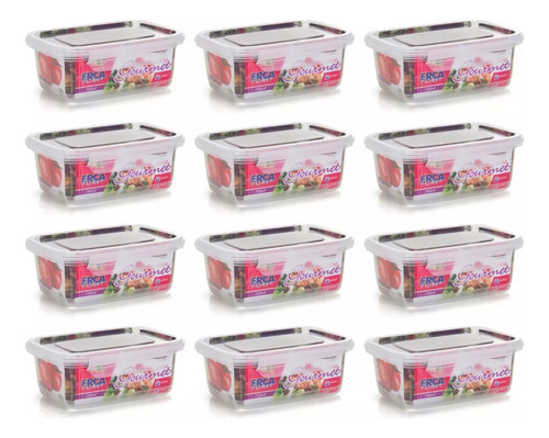 Pote Ercaplast 400ml Retangular Kit 12 Com Tampa Trava Cor Transparente