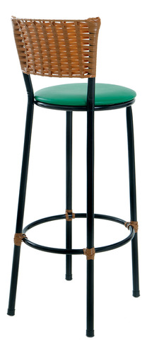 Kit 3 Banquetas Com Encosto Junco Imbuia Ideal Para Bistrô Acabamento Da Estrutura Aço.imbuia Cor Verde