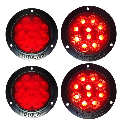 Jgo 4 Plafón 10 Led Rojo 4in Redondo Camión 12-24v Baja Stop