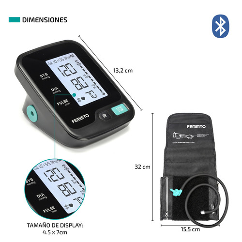 Tensiometro Brazo Bluetooth Monitor Presion Arterial Digital Bateria Recargable Usb Retroiluminado Femmto Bpa4
