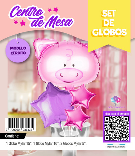 Set Globo Centro De Mesa X 4 Rosa Peppa Pig