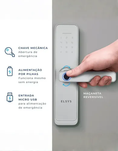 Fechadura Digital Elsys ESF-4000B Wi-Fi com Biometria, Senha e Ap...