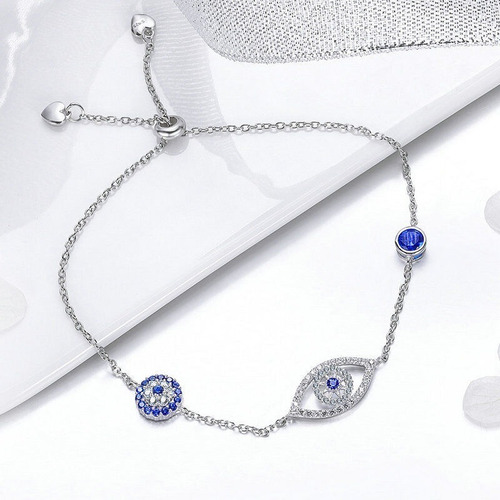 Imagen 2 de 10 de Pulsera Ojo Del Futuro Plata 925 Micro Pave Circonias Azules
