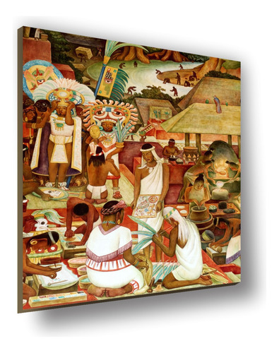 Cuadro Canvas Bastidor Diego Rivera Mural Plumas Oro 100x75