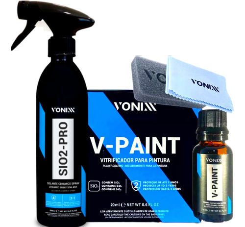 Vitrificador Automotivo V-paint 20ml + Sio2 Pro Vonixx 500ml