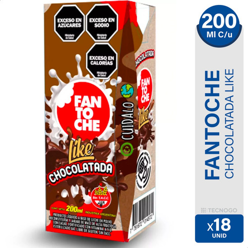 Leche Chocolatada Fantoche Like Chocolate Sin Tacc -caja X18