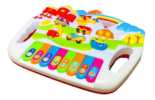 Piano Bebe Brinquedo Infantil Musical Baby Pianinho Fazendinha Vaquinha  Branca