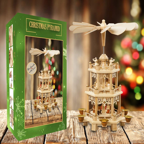 Pirámide Decoración Navideña Alemana 45 Cm Belén 6 Candelabr