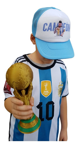 Gorra Trucker Messi Campeón + Copa 21cm Dia Del Niño