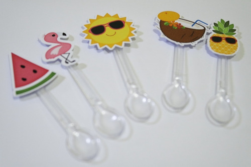 Imagem 1 de 2 de Tropical Flamingo 50 Colheres Para Copinho De Brigadeiro