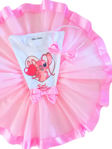 Disfraz Conjunto Tutú Cumpleaños Ángela De Stitch Nenas Rosa 2 Al 14