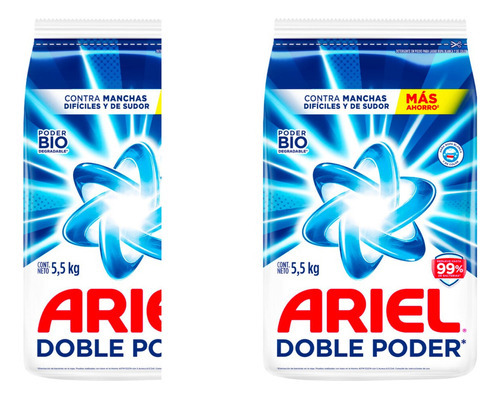 2 Pack Ariel Detergente En Polvo Ropa 5.5 Kg