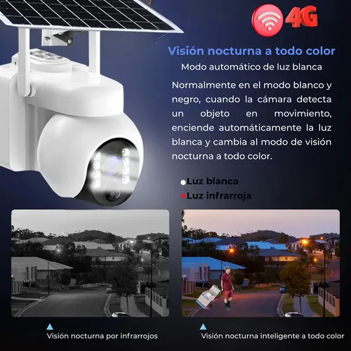 Cámara de Seguridad Exterior Solar 4G LTE Security in PTZ Visión Nocturna Color