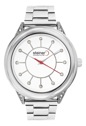Reloj Para Mujer Análogo Steiner Anillo De Cristales 37 Mm Correa Plateado Bisel Plateado Fondo Blanco