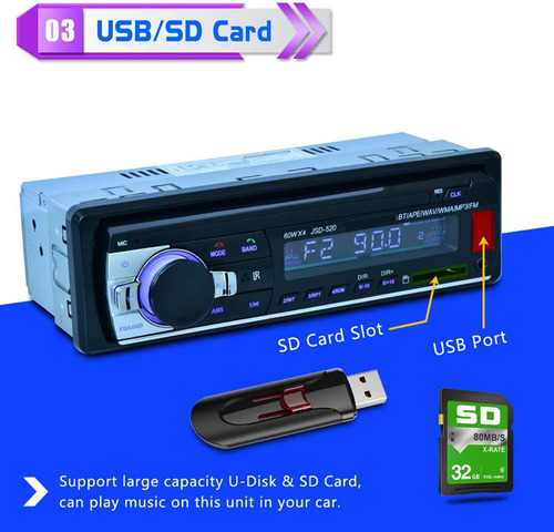 Radio Estéreo Estéreo Mp3 Jsd-520 Bluetooth Usb 1 Din Fm Aux