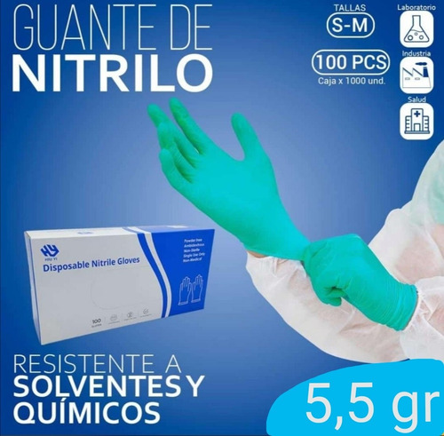 Guantes De Nitrilo 5,5gr Resistente A Solvente Químicos M