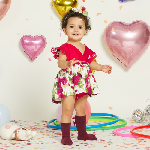 Vestido Floreado Para Niña Con Encaje Y Diadema Tipo Pañaler