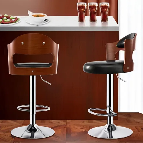 Pack 2 Sillas Piso Bar Taburete Regulable Madera/ecocuero