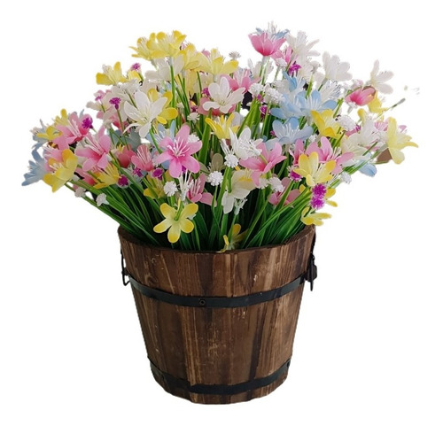 Arranjo De Flores Artificiais Com Buquê Capim Em Vaso Barril