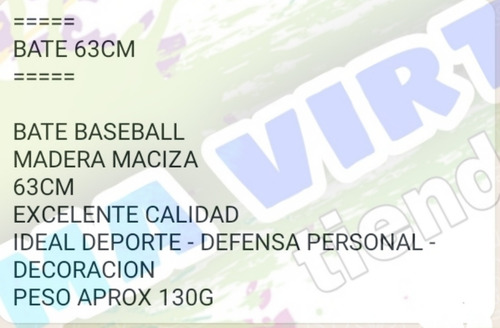 Imagen 3 de 5 de Bate Palo Baseball Madera Beisbol 63c Macizo Defensa Deporte