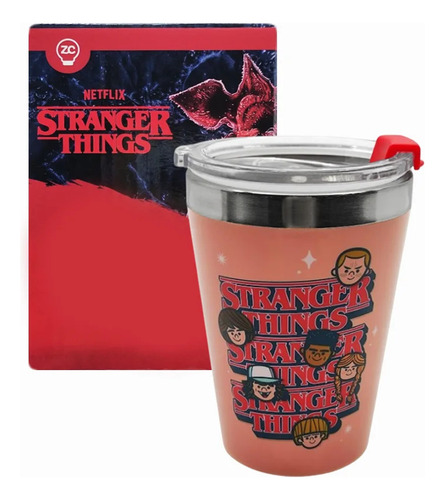 Copo De Viagem Vermelho Stranger Things Em Inox 300ml