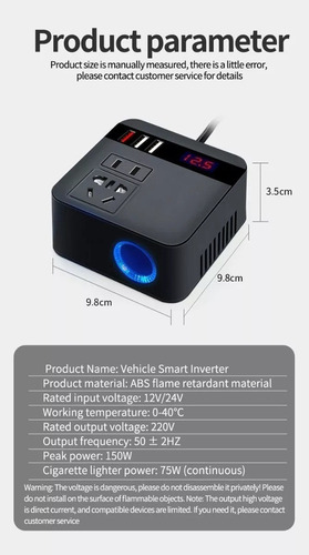 Inversor De Carro 150 W Pico Dc 12 V/24 V A 110 V/220 V 1