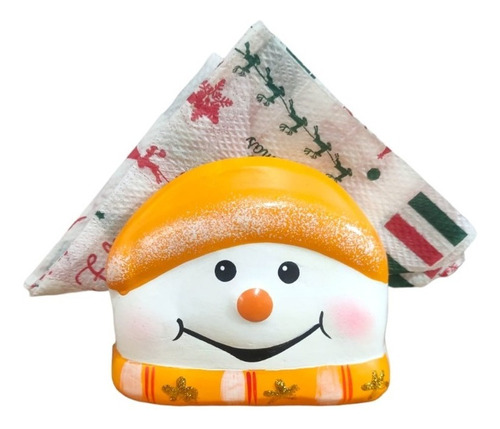 Porta Guardanapo Boneco De Neve- Decoração Laranja De Natal 