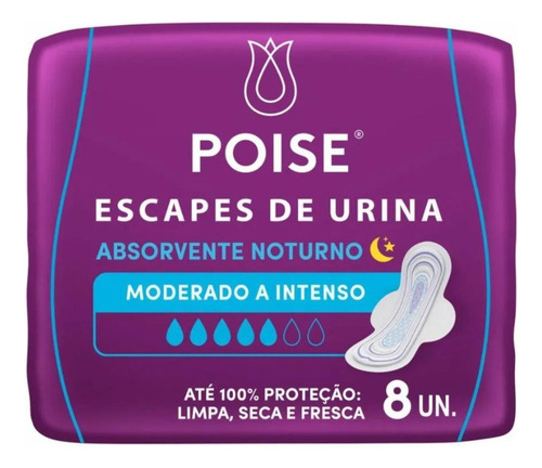 Absorvente Poise Com Abas Noturno Fluxo Moderado/intenso Com