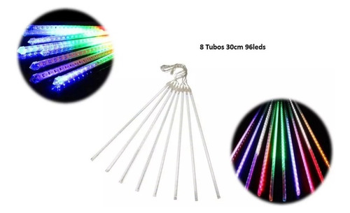 Cascata Bastão 8 Tubo 96 Leds 30cm Chuva Meteoro Bivolt Cor das luzes Colorido 110V/220V