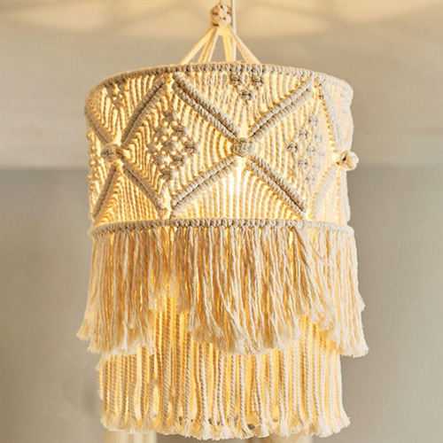 ` 2x Nórdico Tejido De Algodón Macrame Lámpara Sombra Boho