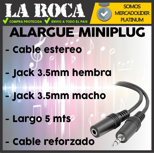 Imagen 4 de 10 de Cable Alargue Auricular Macho 3.5mm Miniplug Hembra Alargue