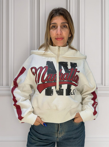 Buzo Hoodie Frisa Canguro Capucha Bordado Mujer Over Nuevo