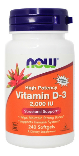 Suplemento Em Cápsulas Now Foods Vitamina D-3 2,000 Iu Sabor Neutro Em Pote 240 Un