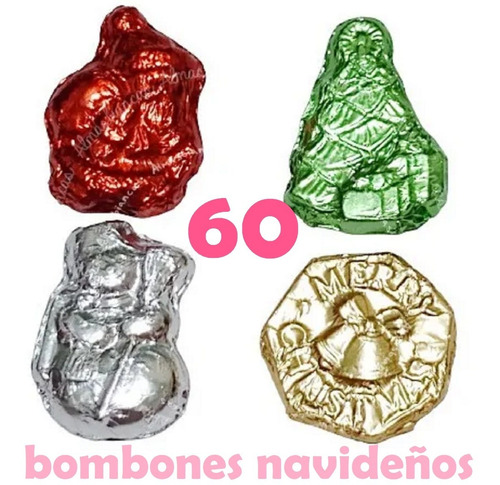 60 Bombones De Navidad Chocolate Envueltos Papel Metalizado 